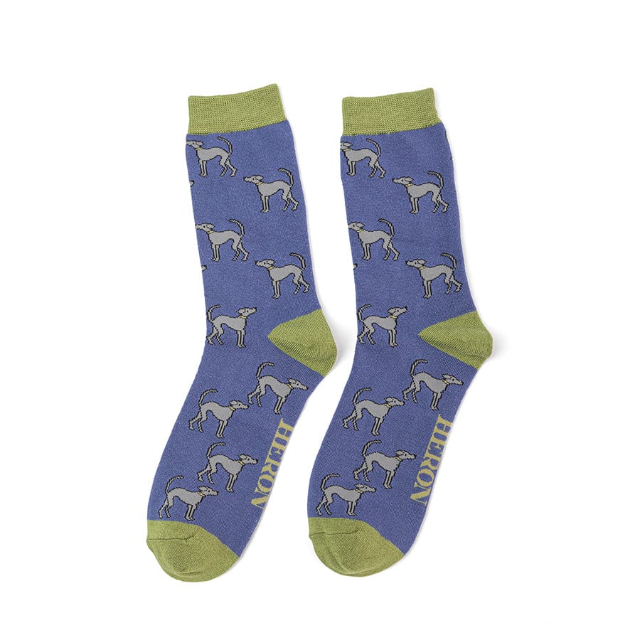 lusciousscarves Mr Heron Greyhounds Design Bamboo Socks , Men's Blue