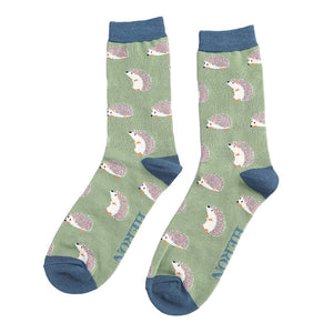 lusciousscarves Mr Heron Hedgehogs Design Bamboo Socks , Men's Green
