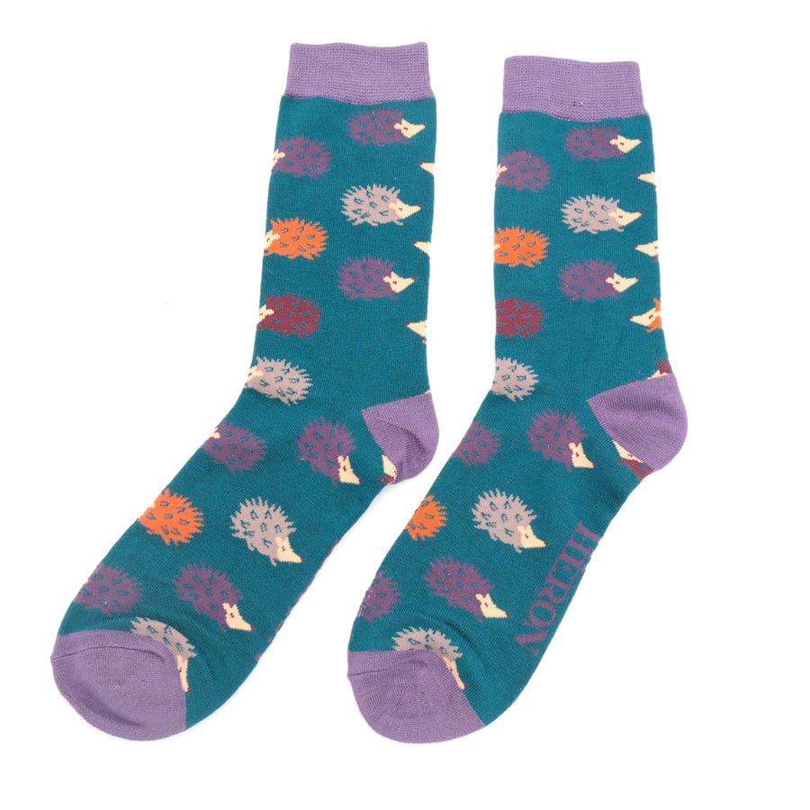 lusciousscarves Mr Heron Hedgehogs Design Bamboo Socks , Men's Teal