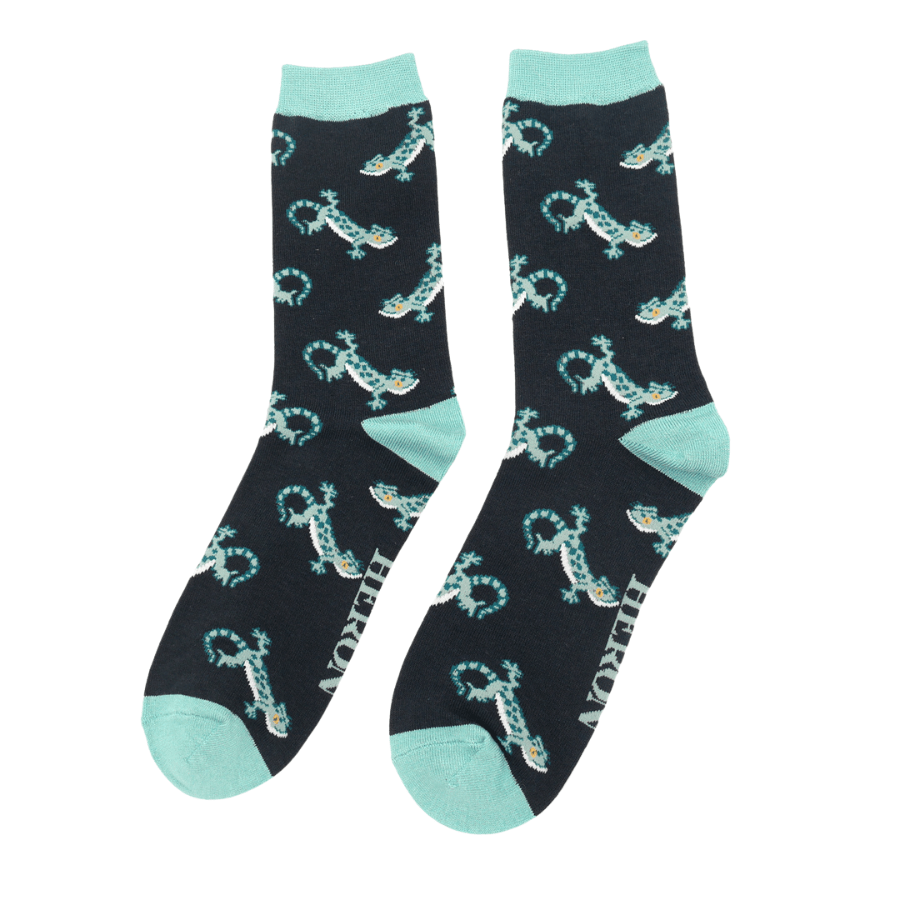 lusciousscarves Mr Heron Lizard's Design, Men's Bamboo Socks Black