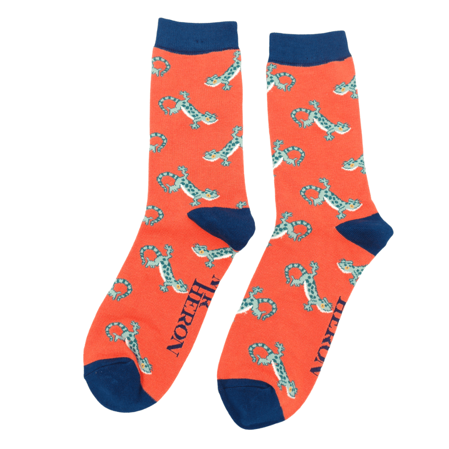 lusciousscarves Mr Heron Lizard's Design, Men's Bamboo Socks Orange