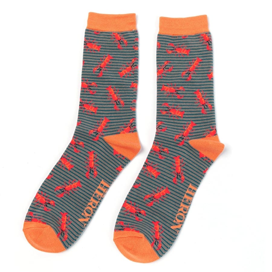 lusciousscarves Mr Heron Lobsters Design Bamboo Socks , Men's Grey