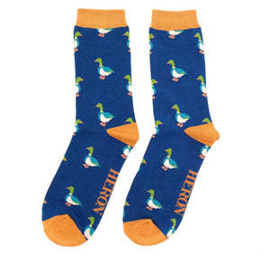 lusciousscarves Mr Heron Mallard's Design Bamboo Socks , Men's Navy Blue