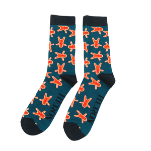 lusciousscarves Mr Heron Men's Gingerbread Men Bamboo Socks-Teal