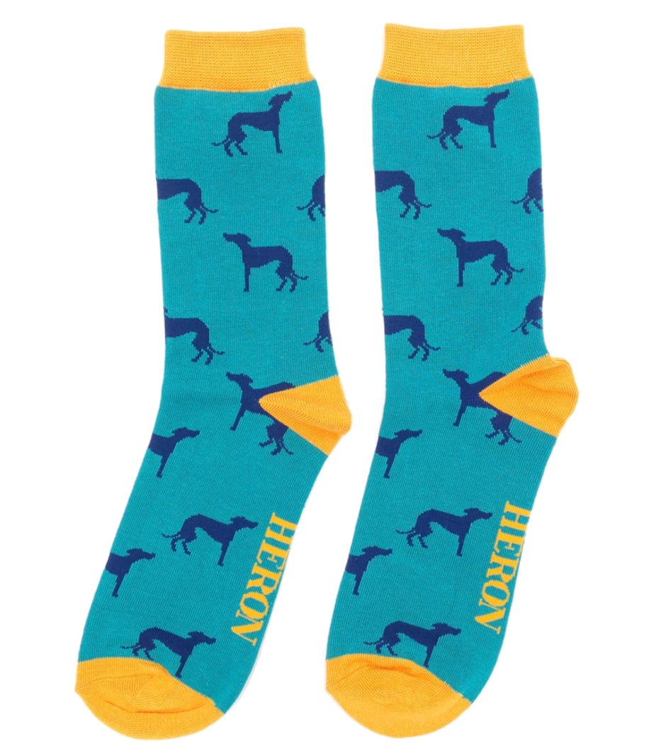 lusciousscarves Mr Heron Men's Greyhounds Bamboo Socks, Teal