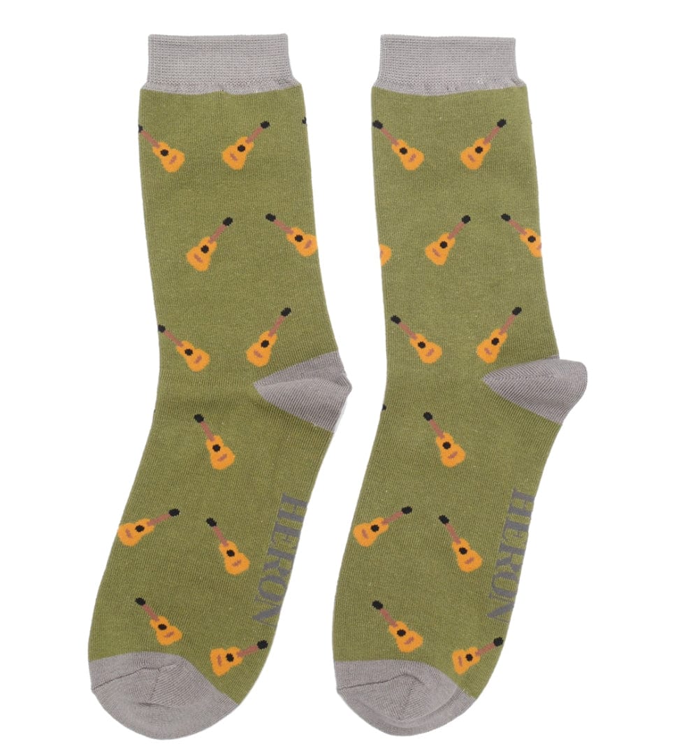 lusciousscarves Mr Heron Men's Guitars Bamboo Socks, Hunter Green