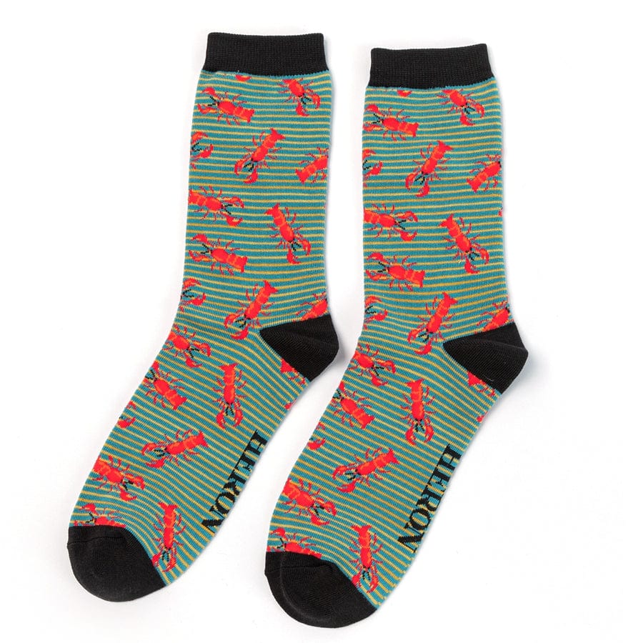 lusciousscarves Mr Heron Men's Lobsters Bamboo Socks - Teal