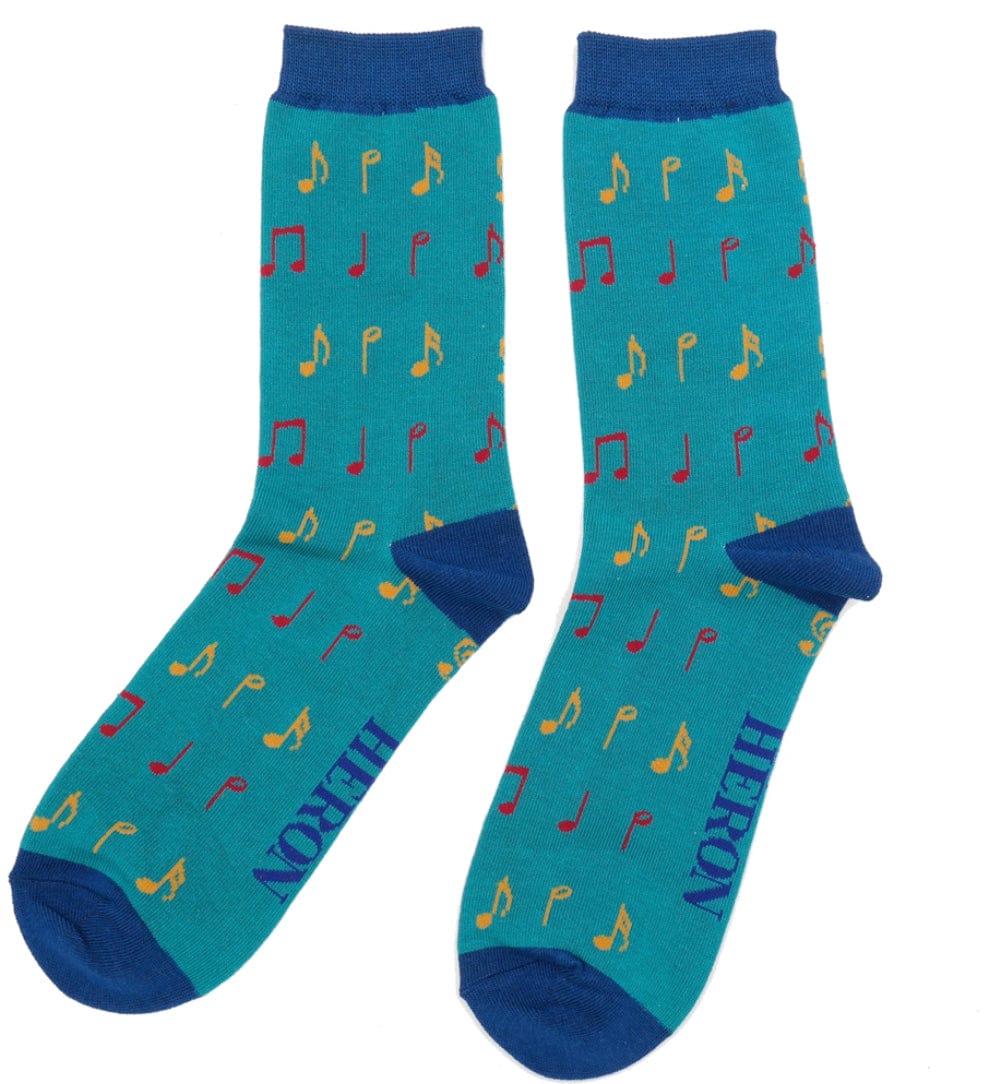 lusciousscarves Mr Heron Men's Music Notes Bamboo Socks, Teal