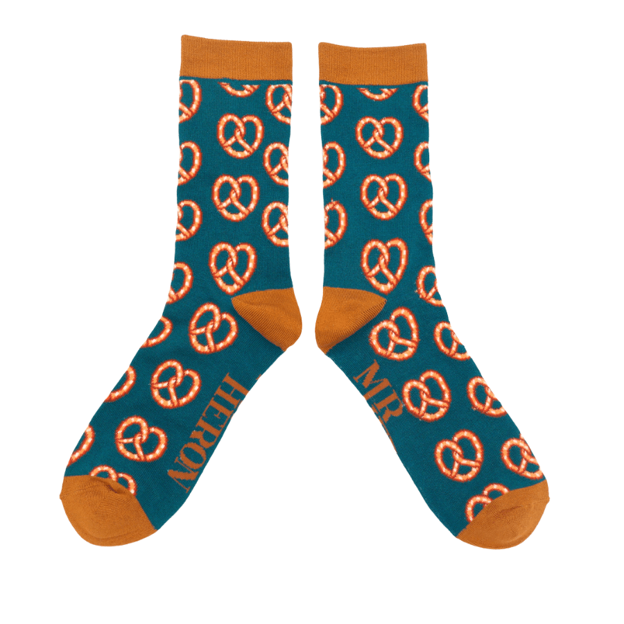 lusciousscarves Mr Heron Men's Pretzels Design Bamboo Socks - Teal