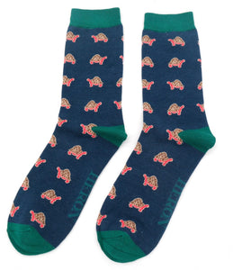 lusciousscarves Mr Heron Men's Tortoise Design Bamboo Socks, Navy
