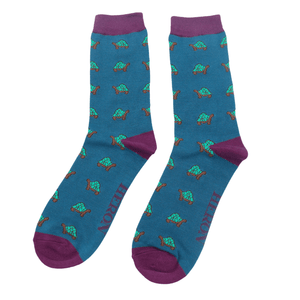 lusciousscarves Mr Heron Men's Tortoise Design Bamboo Socks-Teal