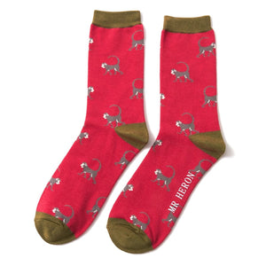 lusciousscarves Mr Heron Monkeys Design Bamboo Socks , Men's Red