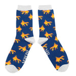 Load image into Gallery viewer, lusciousscarves Mr Heron Navy Goldfish Bamboo Socks.
