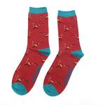 Load image into Gallery viewer, lusciousscarves Mr Heron Pheasants Design Bamboo Socks , Men&#39;s, Red
