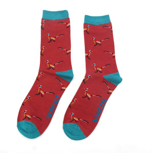 lusciousscarves Mr Heron Pheasants Design Bamboo Socks , Men's, Red