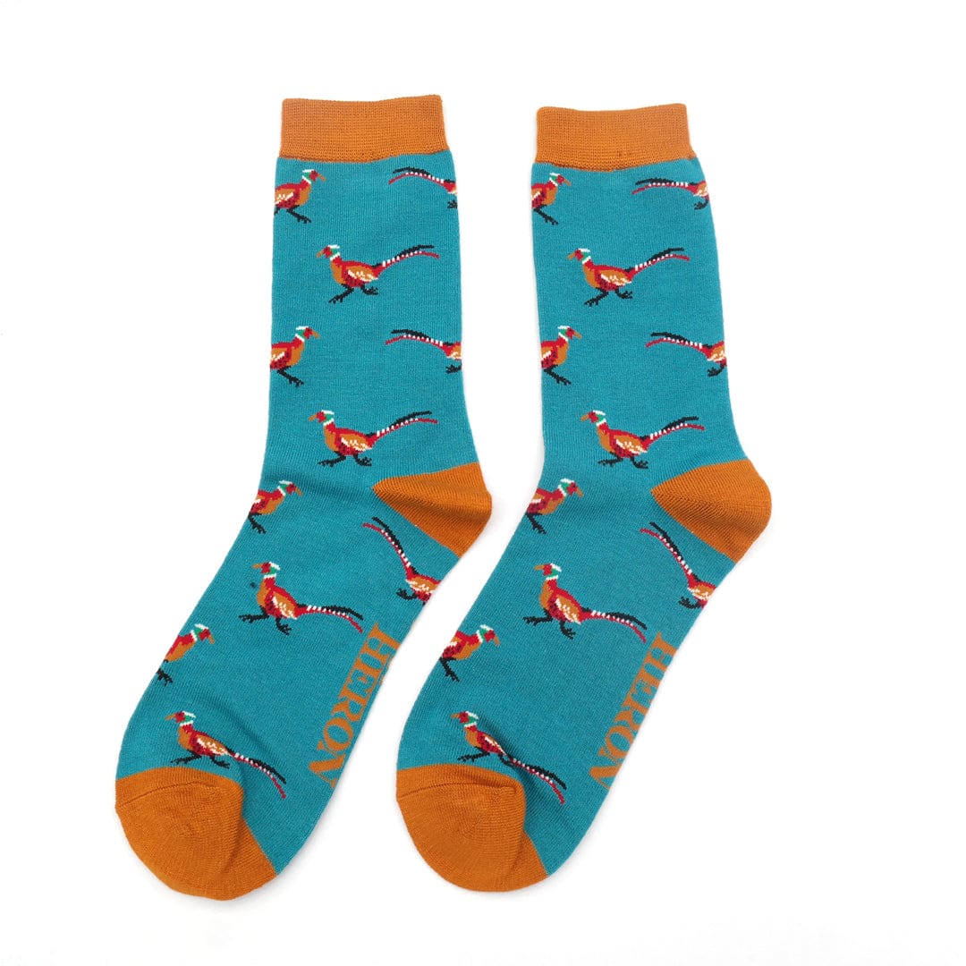 lusciousscarves Mr Heron Pheasants Design Bamboo Socks , Men's Teal