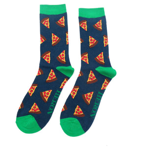 lusciousscarves Mr Heron Pizza Slices Bamboo Socks , Men's-Navy