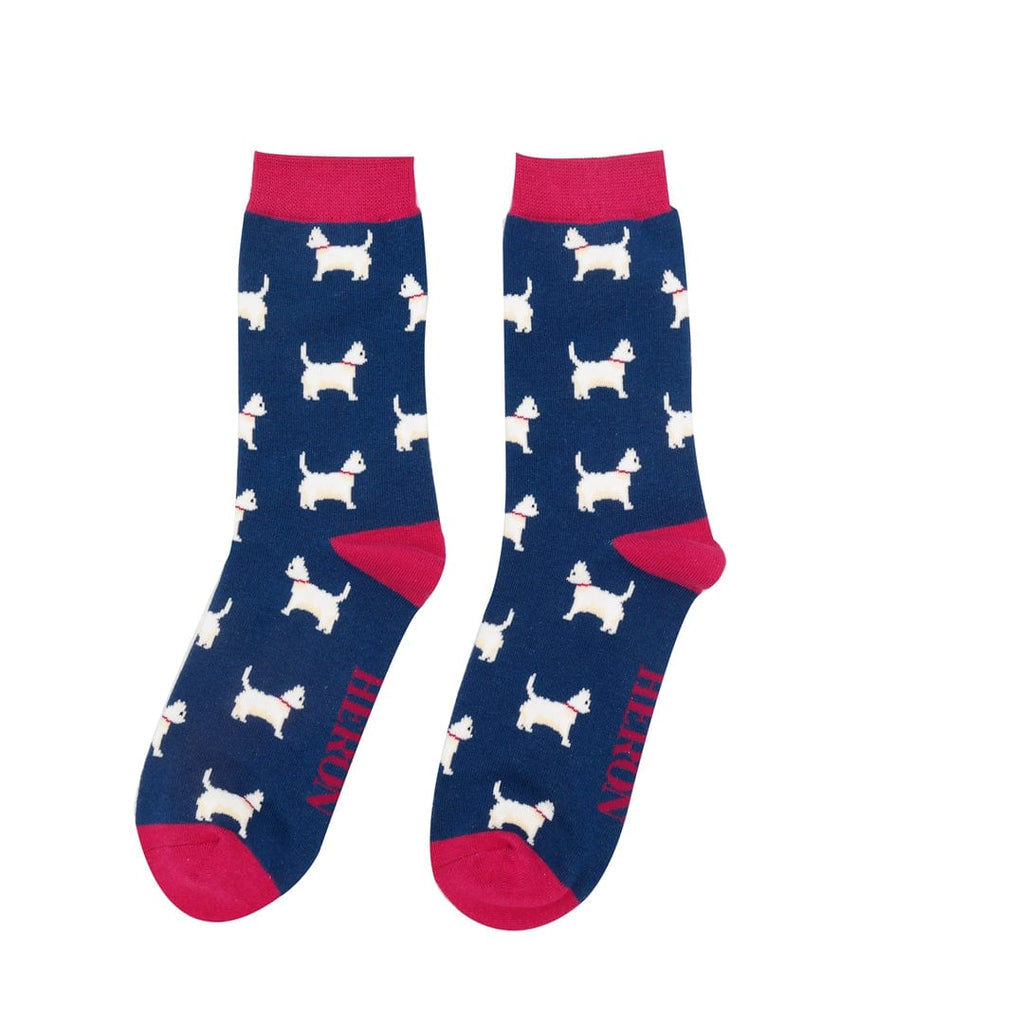 lusciousscarves Mr Heron Scottie Dog Bamboo Men's Socks , Blue