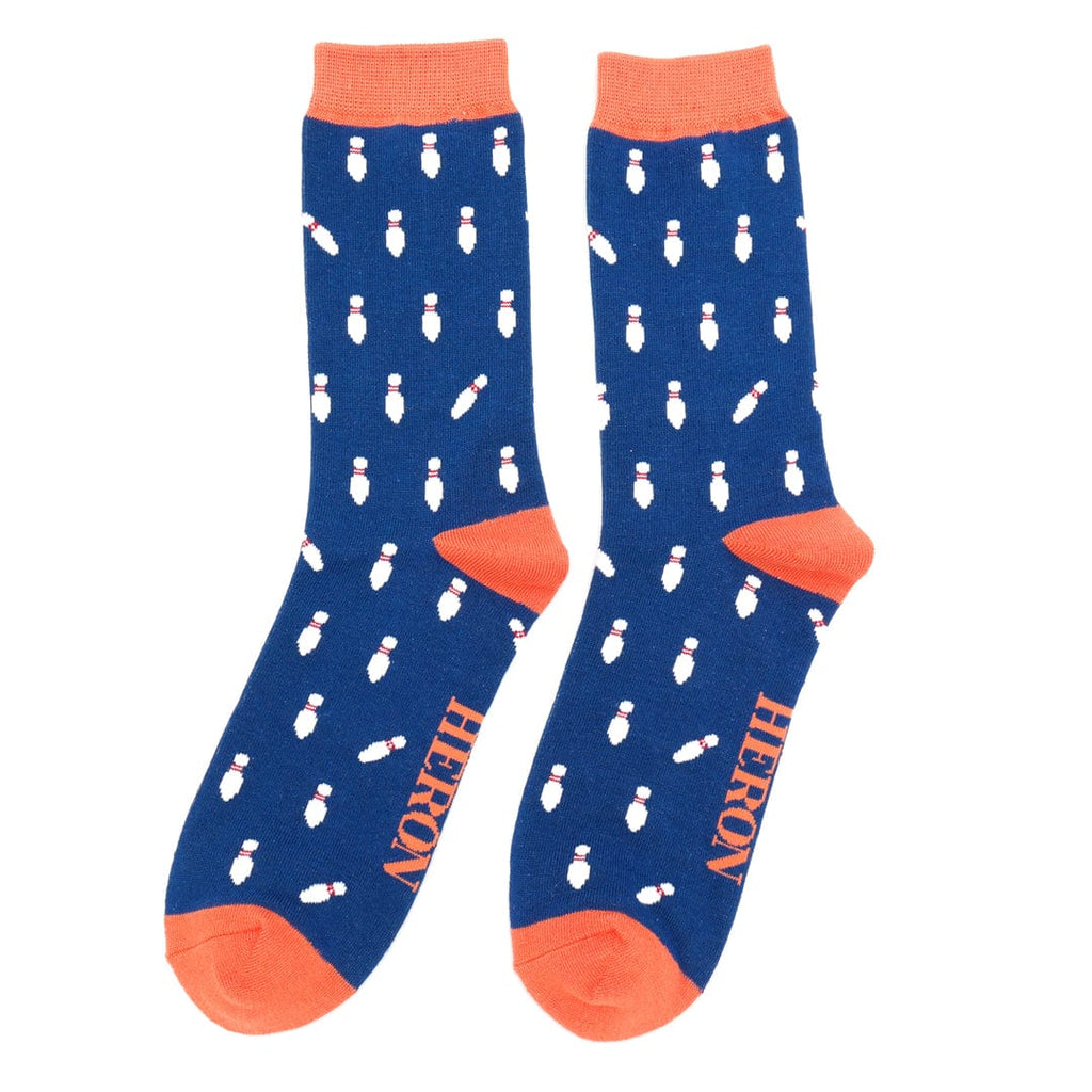 lusciousscarves Mr Heron Tenpin Bowling Design Bamboo Socks Navy.