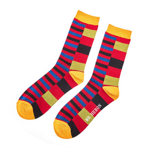 lusciousscarves Mr Heron Thick and Thin Stripes Design Bamboo Socks , Men's Red