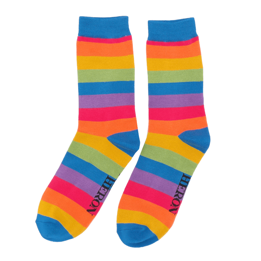 lusciousscarves Mr Heron Vibrant Stripes Design Bamboo Socks , Men's, Rainbow