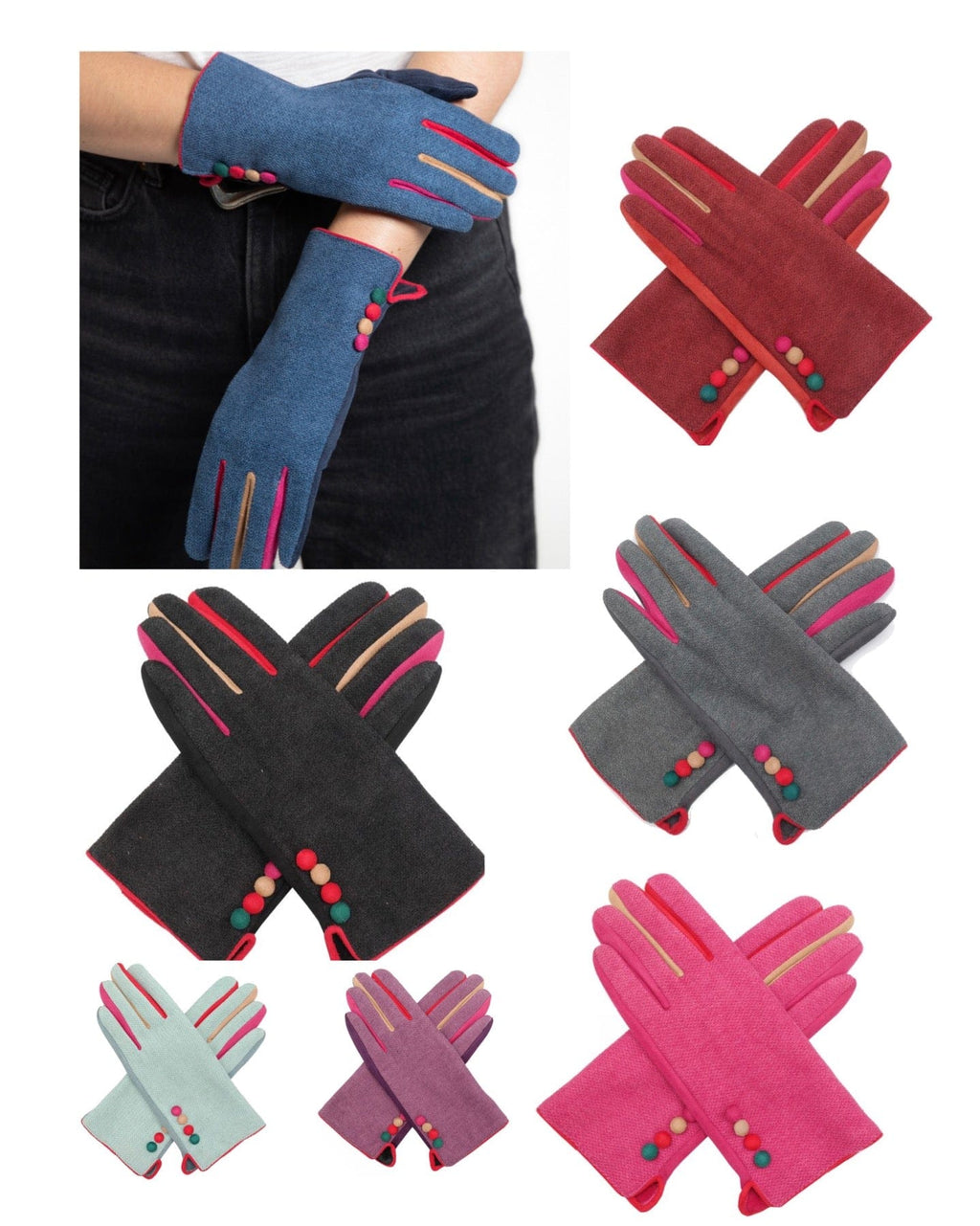 lusciousscarves Multi Coloured Finger Gloves with 4 Buttons