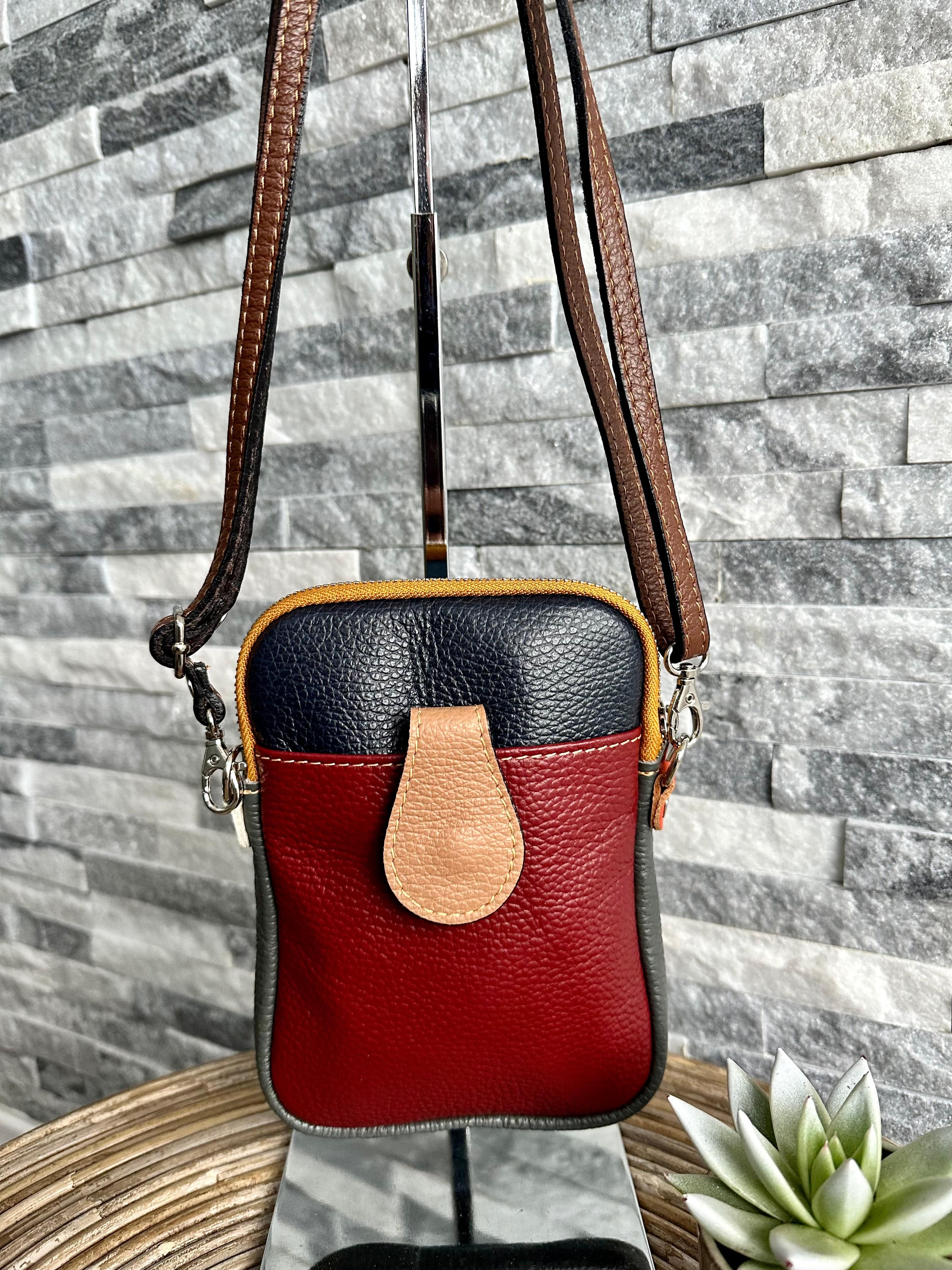 lusciousscarves Multi Coloured Leather Crossbody Bag with Belt Loop Attachment.