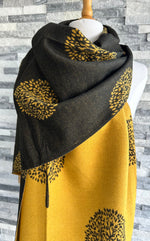 Load image into Gallery viewer, lusciousscarves Mustard and Black Mulberry Tree Scarf / Wrap , Cashmere Blend
