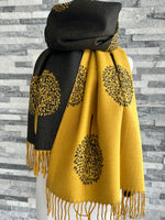 Load image into Gallery viewer, lusciousscarves Mustard and Black Mulberry Tree Scarf / Wrap , Cashmere Blend
