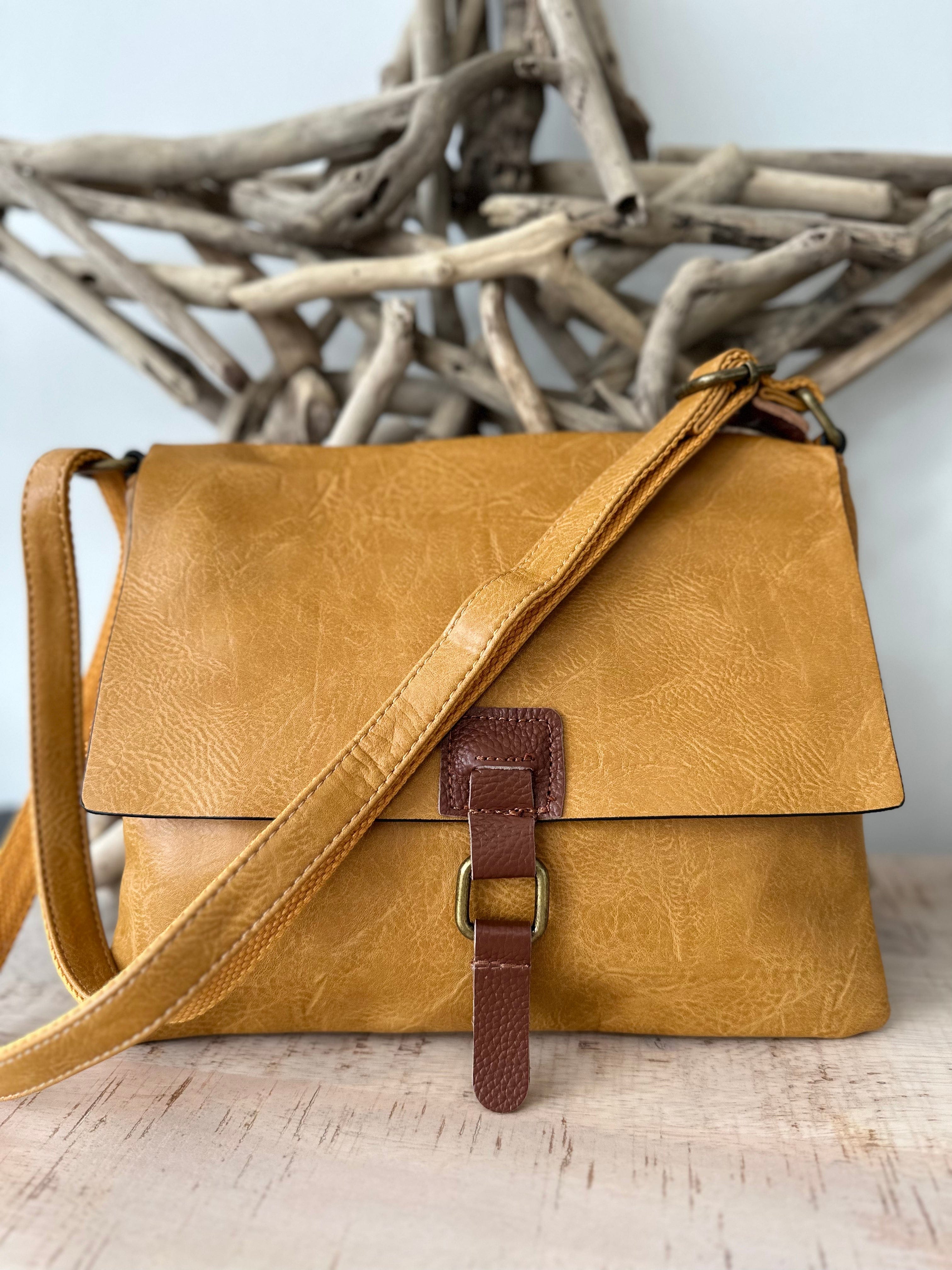 lusciousscarves Mustard Faux Leather Small Square Crossbody Bag