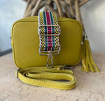 Load image into Gallery viewer, lusciousscarves Mustard Green Italian Leather Bag and Strap Combo
