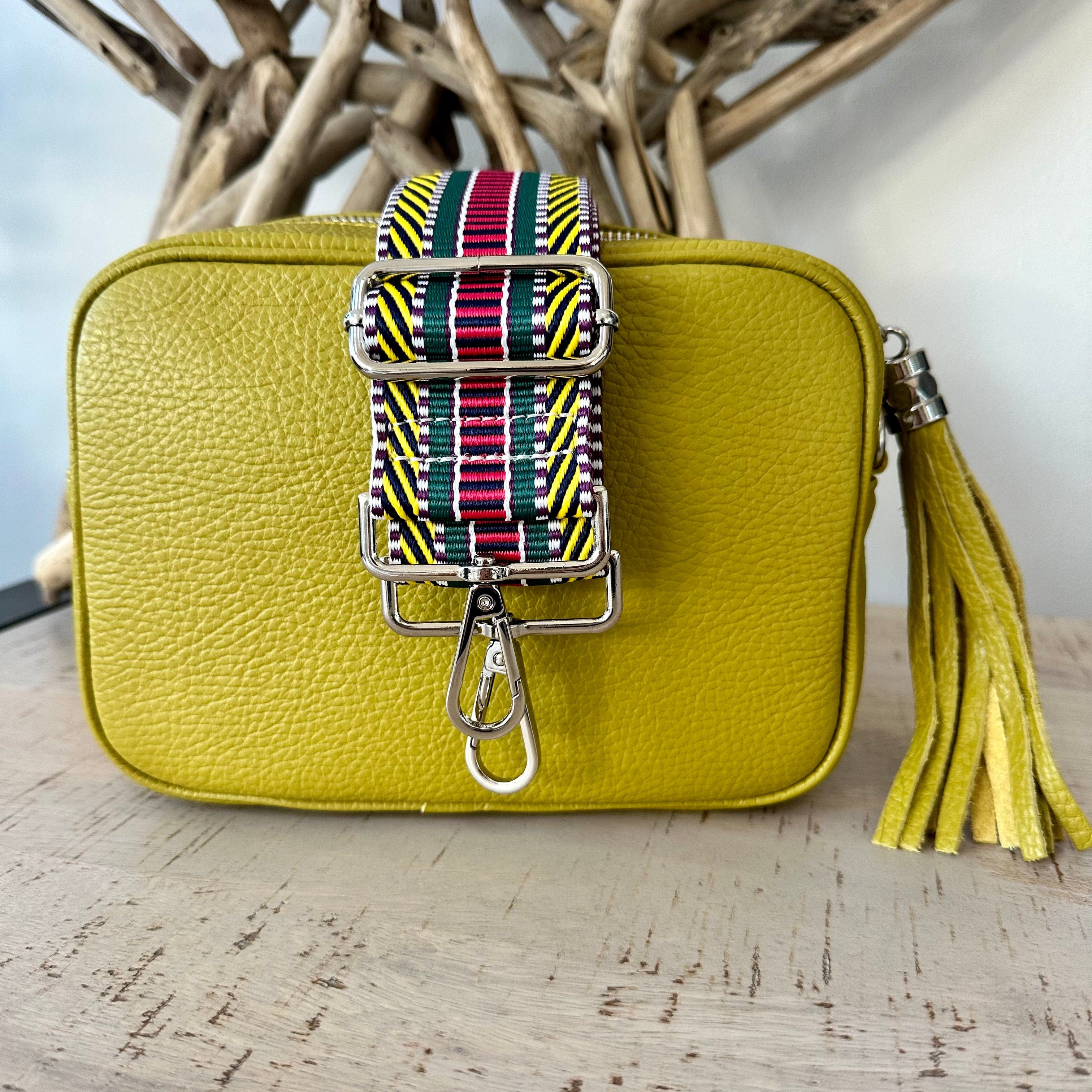 Mustard Green Italian Leather Bag and Strap Combo luscious scarves