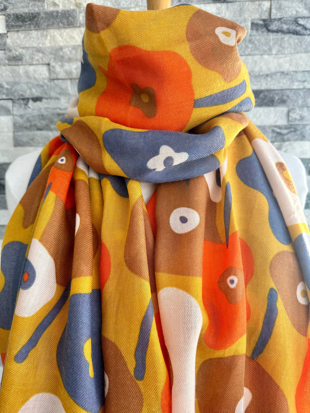 lusciousscarves Mustard Painted Splodge Floral Scarf.