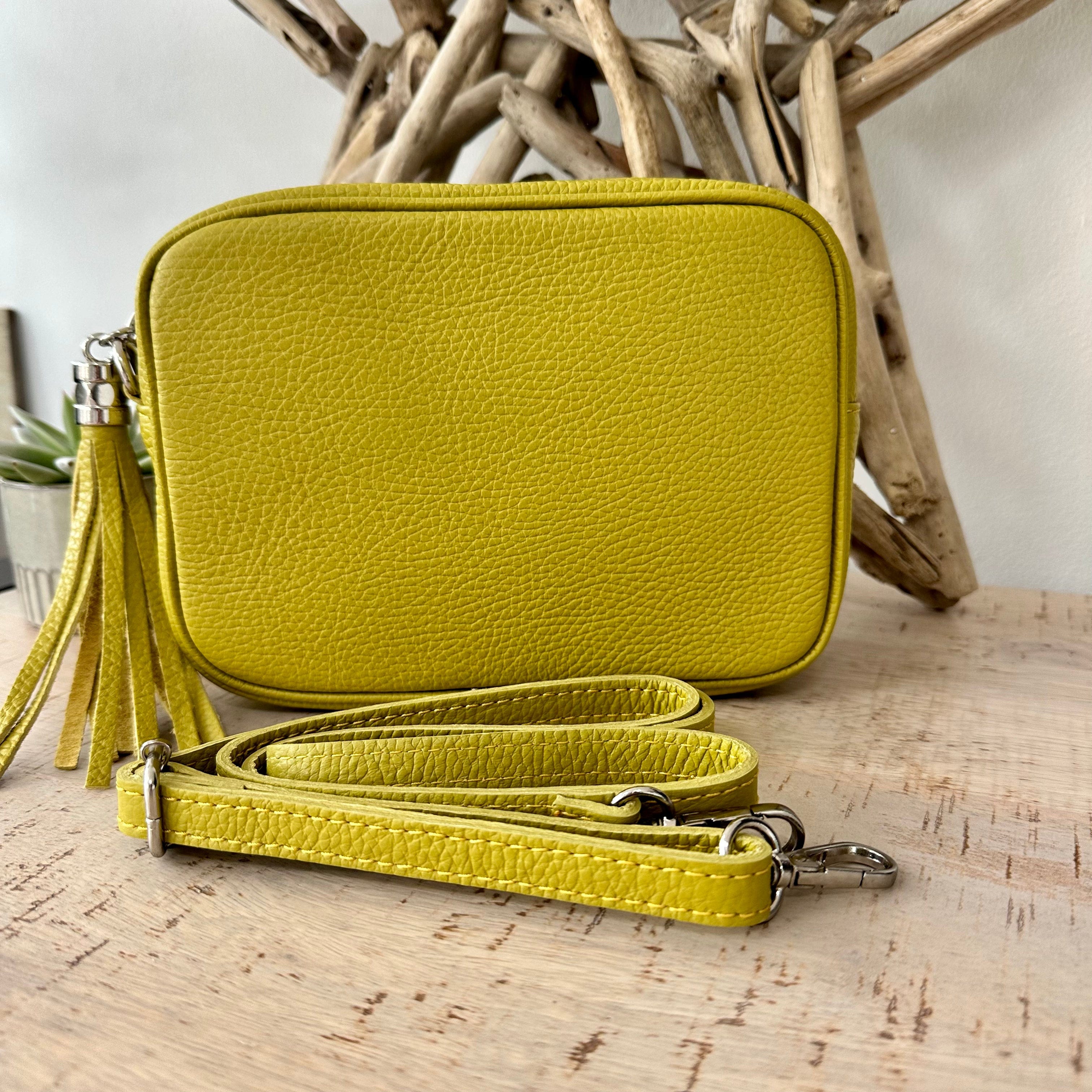 lusciousscarves Mustard Yellow Italian Leather Exclusive Camera Bag.