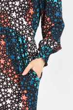 Load image into Gallery viewer, lusciousscarves Muted Stars and Waves Print Wrap Dress
