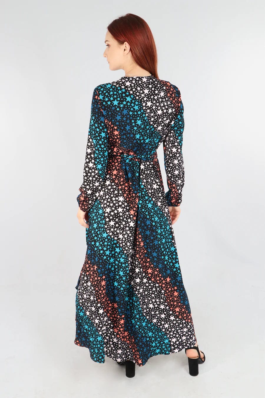 lusciousscarves Muted Stars and Waves Print Wrap Dress