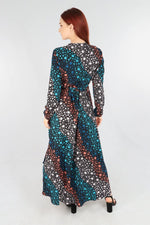 Load image into Gallery viewer, lusciousscarves Muted Stars and Waves Print Wrap Dress
