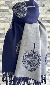 lusciousscarves Navy and Grey Reversible Mulberry Tree Scarf / Wrap , Cashmere Blend