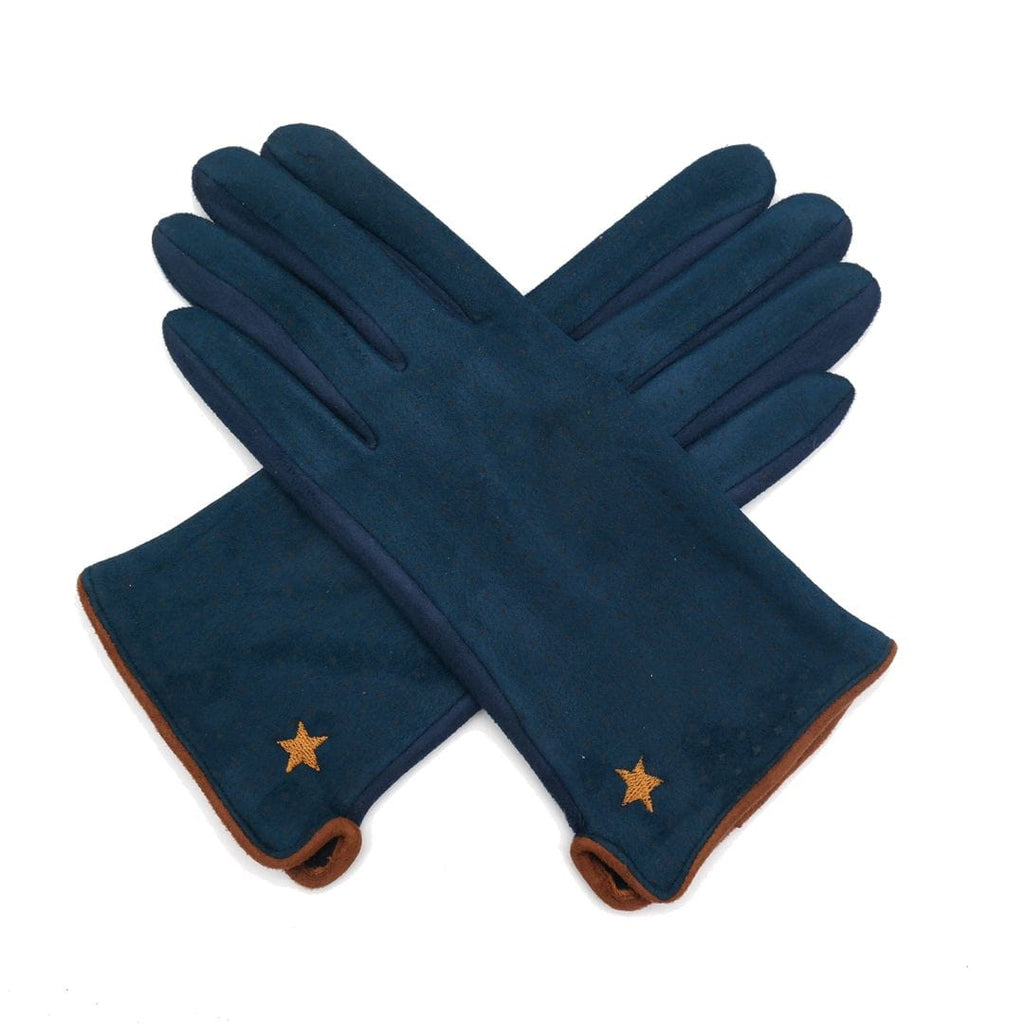 lusciousscarves Navy and Tan Star Suede Effect Gloves .