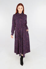 Load image into Gallery viewer, lusciousscarves Navy Blue Purple Leopard Print Hanky Hem Shirt Dress.
