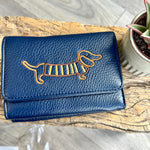 Load image into Gallery viewer, lusciousscarves Navy Embroidered Sausage Dog , Dachshund Wallet Zip Purse
