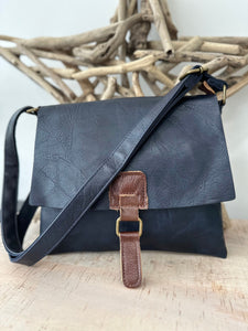 lusciousscarves Navy Faux Leather Small Square Crossbody Bag
