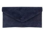 Load image into Gallery viewer, lusciousscarves Navy Genuine Suede Leather Envelope Clutch Bag , 10 Colours Available

