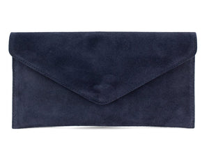 lusciousscarves Navy Genuine Suede Leather Envelope Clutch Bag , 10 Colours Available