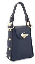 Load image into Gallery viewer, lusciousscarves Navy Italian Leather Bee Bag with Studs
