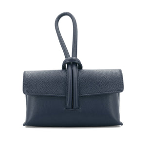 lusciousscarves Navy Italian Leather Clutch Bag, Evening Bag with Loop Handle