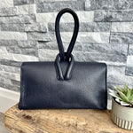 Load image into Gallery viewer, lusciousscarves Navy Italian Leather Clutch Bag with Loop Handle
