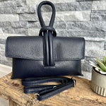 Load image into Gallery viewer, lusciousscarves Navy Italian Leather Clutch Bag with Loop Handle
