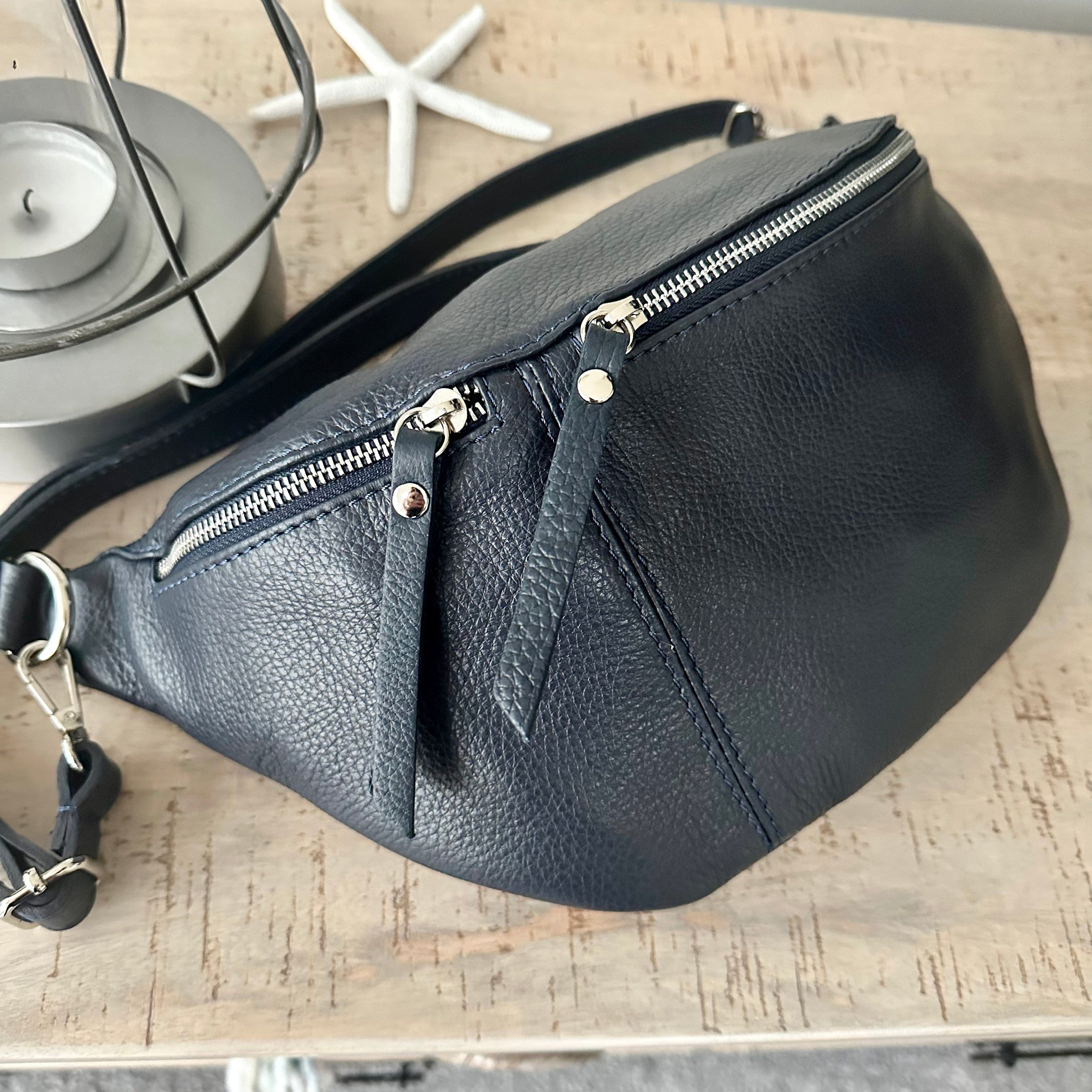 lusciousscarves Navy Italian Leather Large Sling/Chest Bag