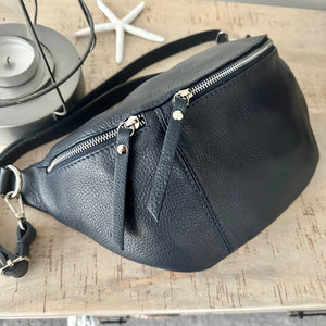 lusciousscarves Navy Italian Leather Large Sling/Chest Bag
